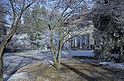 Verträumt und verschneit: Schloss Fulwellpark im Seitenblick